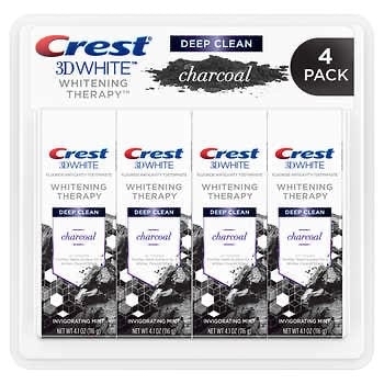 Costco Members: 4-pack, Crest 3D White Charcoal Deep Clean Toothpaste, 4.1oz - $9.97