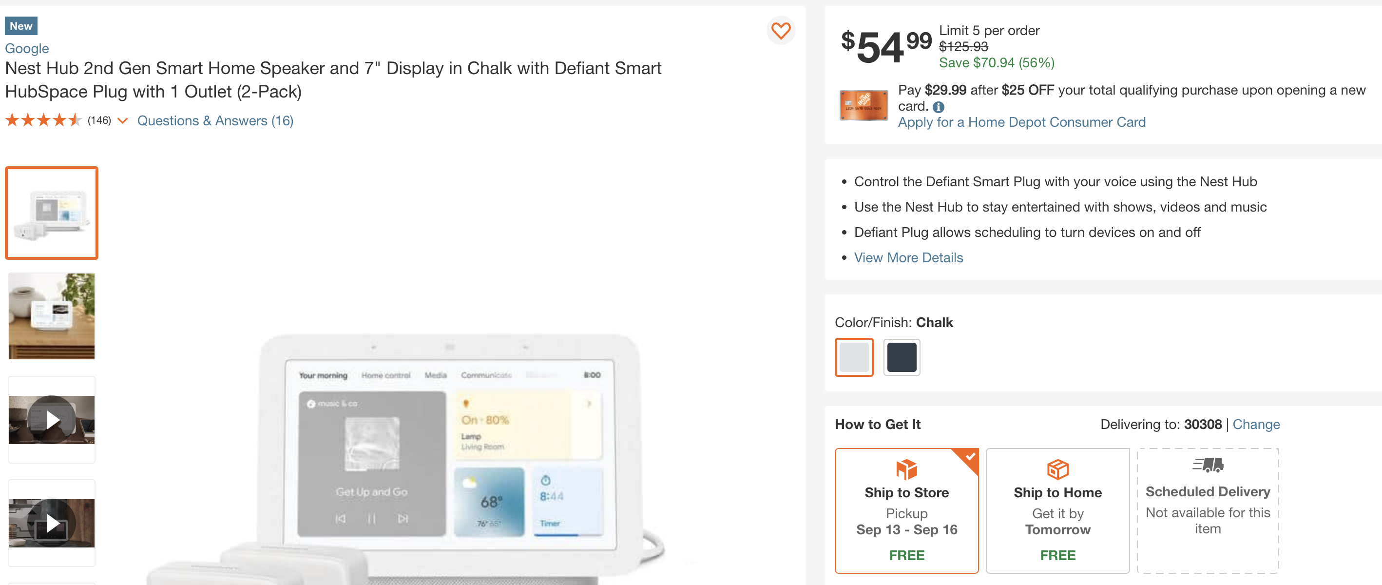 Google Nest Hub 2nd Gen (7" Display) with Defiant Smart HubSpace Plug