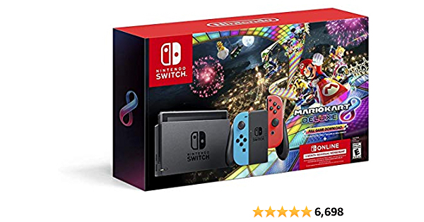 Nintendo Switch w/ Neon Blue & Neon Red Joy-Con + Mario Kart 8 Deluxe (Full Game Download) + 3 Month Nintendo Switch Online Individual Membership - $299.99