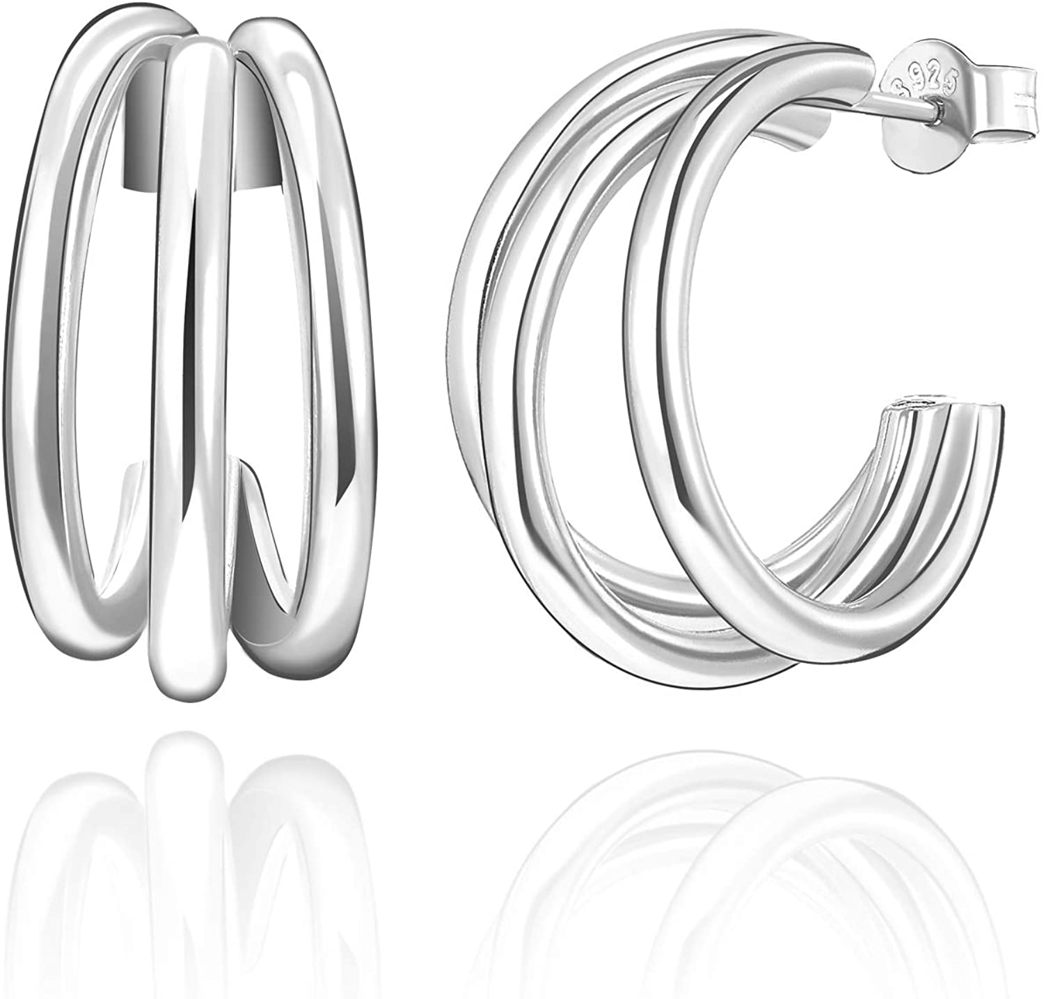 SWEETV 925 Sterling Silver Triple Hoop Earrings for Women 20MM $10.99