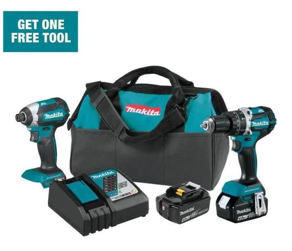 Hack Makita 18-Volt LXT Lithium-Ion Brushless Cordless Hammer Drill and Impact Driver Combo Kit (2-Tool) w/ (2) 4Ah Batteries, Bag, charger $148.33 @homedepot