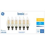 GE Basic 60-Watt EQ CA10 Soft White Candelabra Base (e-12) Dimmable LED Candle 6 bulbs $2.47 @lowes YMMV