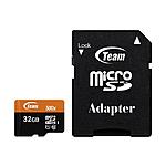 Team 32GB microSDHC UHS-I/U1 Class 10 Memory Card with Adapter, Speed Up to 80MB/s (TUSDH32GUHS03) $5.99 FS @newegg