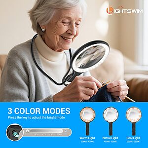 Lightswim Neck Wear Rechargeable Magnifying Glass with Light for Close Work, 5.5 Inch 5X Handheld Lighted Magnifier 10X  $11.96 AC @amazon