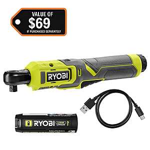 RYOBI USB Lithium 3/8 in.Ratchet Kit with 2.0 Ah Battery and USB Charging Cable $34.97 @homedepot
