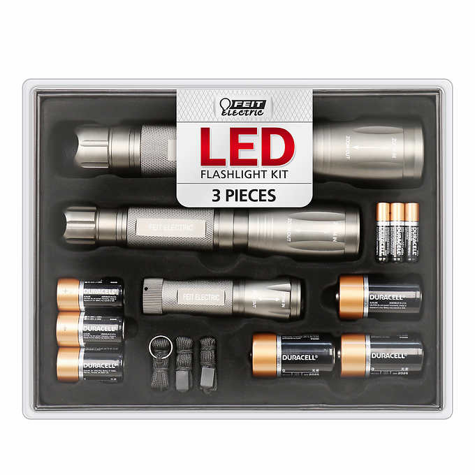 Costco Members : Feit LED Flashlight Kit 1000 500 250 Lumens, 3-pack with case $29.99 @costco