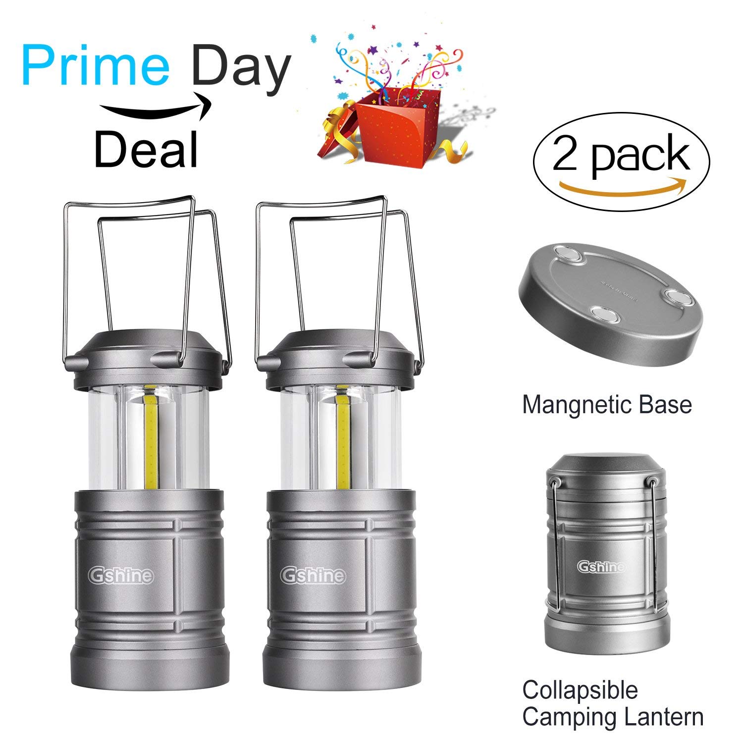$7.19 2 packs Camping Lantern Battery Powered - LED Lantern with Magnetic Base, 30 LEDs COB Technology Water Resistant Collapsible 500 Lumen @amazon