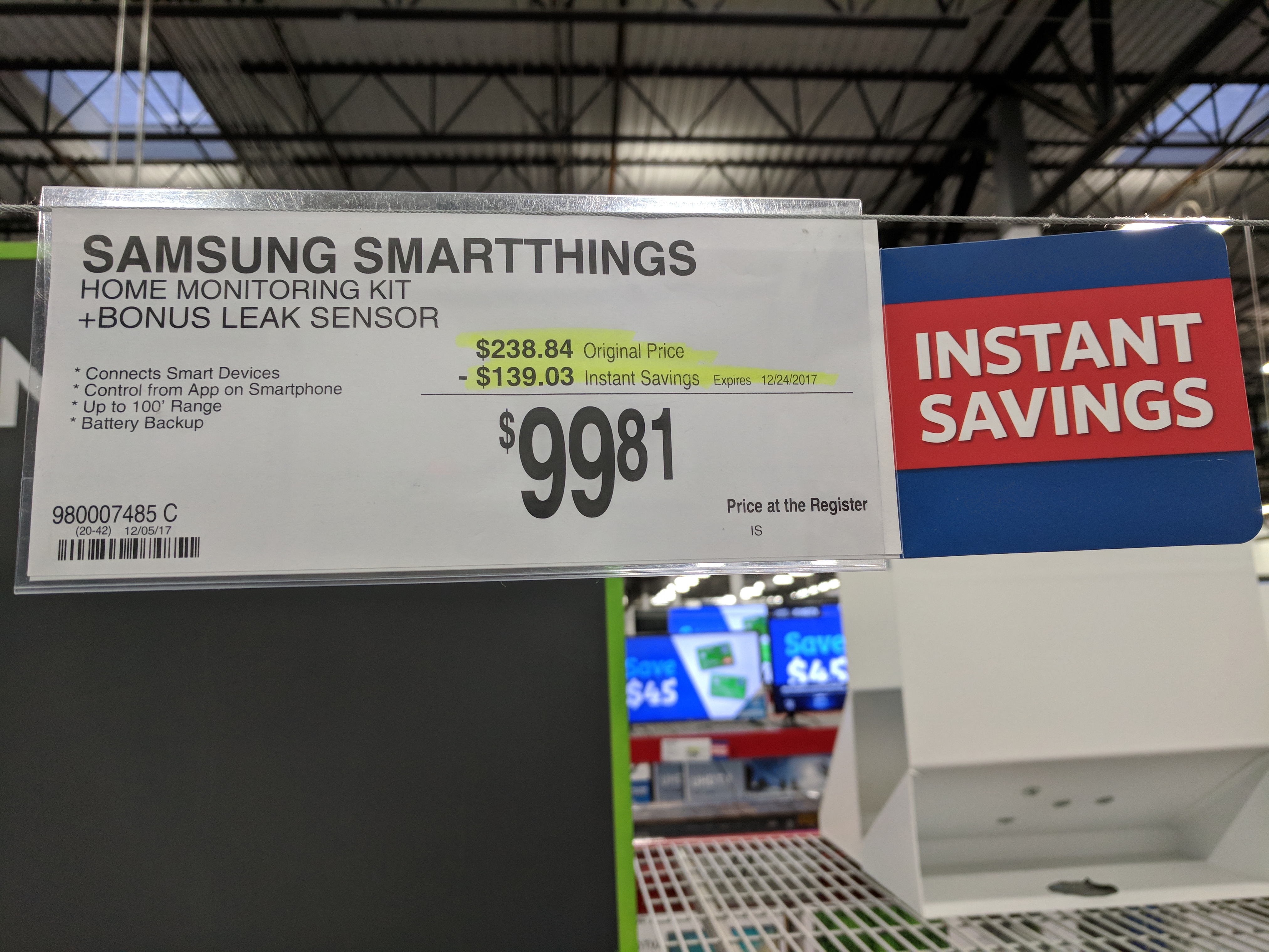 YMMV? Sam's Club: Samsung SmartThings Home Monitoring Kit with Bonus Water Leak Sensor $99