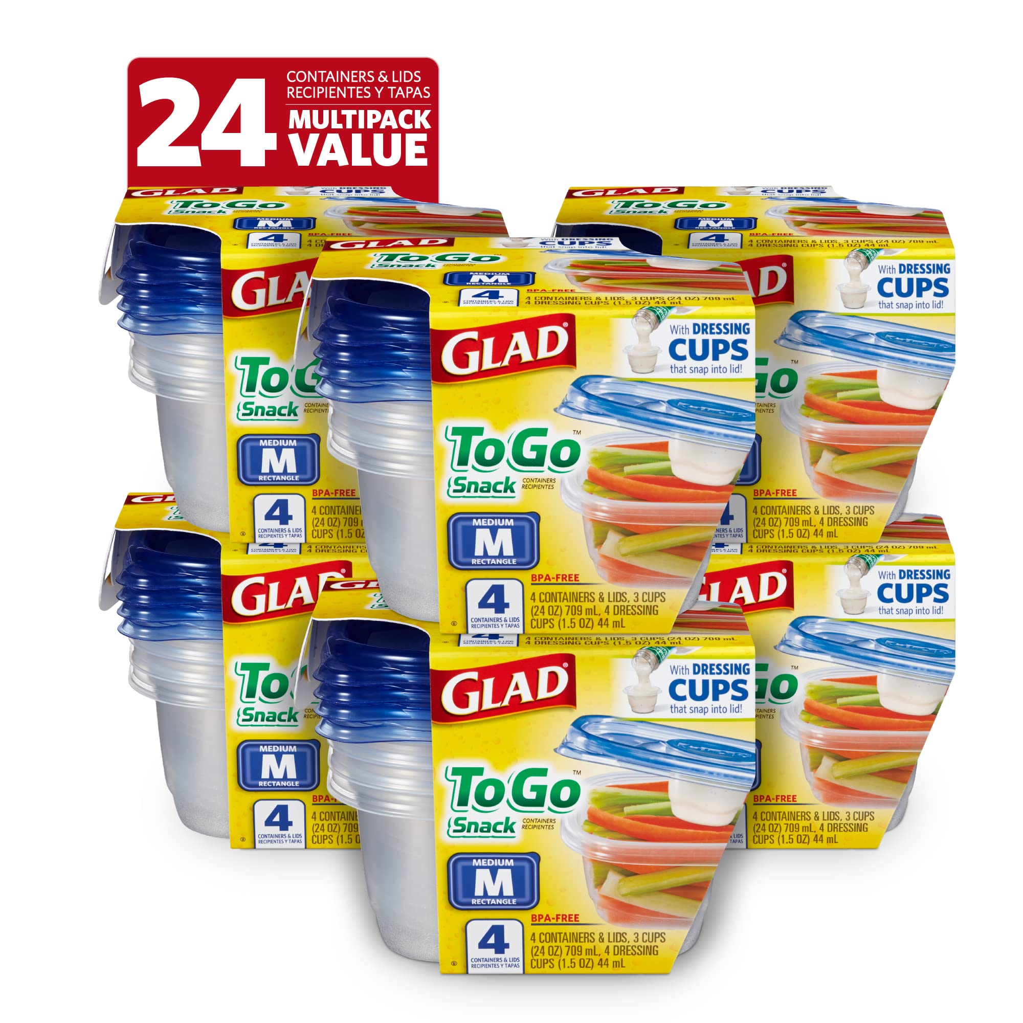 Glad To Go Food Storage Containers | Medium 24 oz Containers for Food Storage from Strong and Sturdy Rectangle Containers in Standard Size, 4 Count - 6 Pack for $11.17