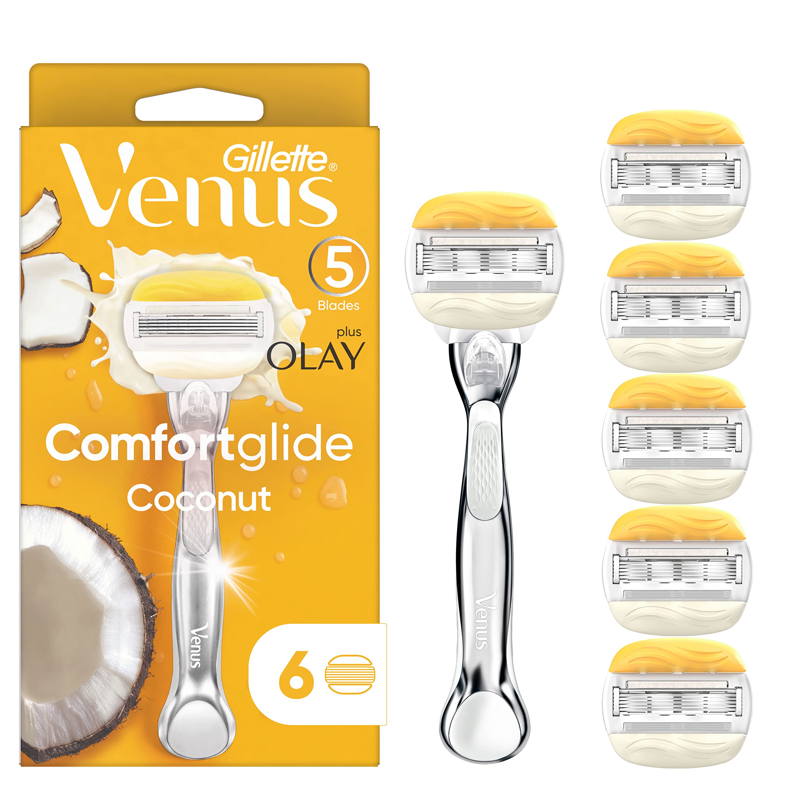 Gillette Venus Comfortglide with Olay Coconut Womens Razor Handle + 6