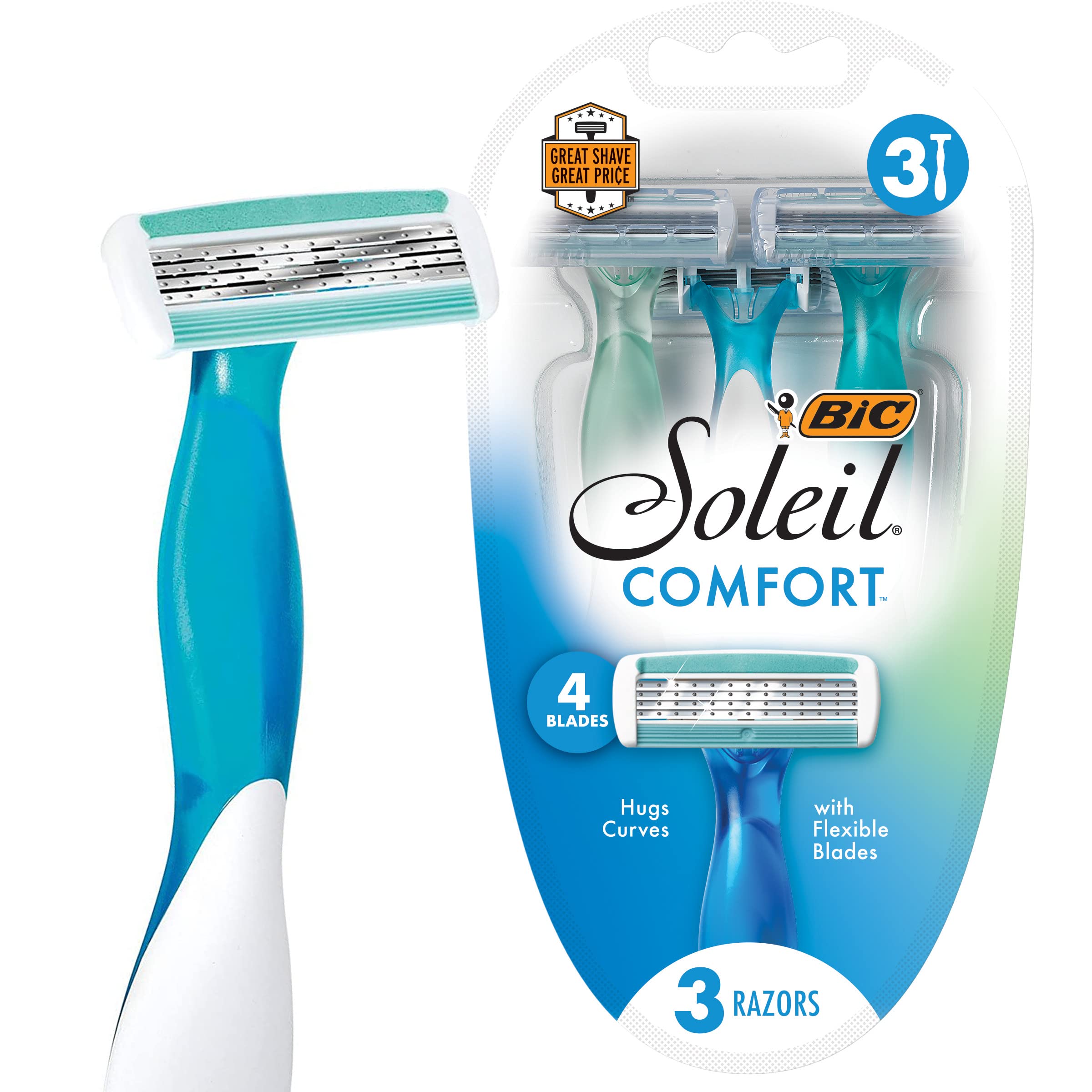 BIC Soleil Comfort 4-Blade Disposable Razors for Women Sensitive Skin Razor for a Smooth and Close Shave, 3 Piece Razor Set for $1.79