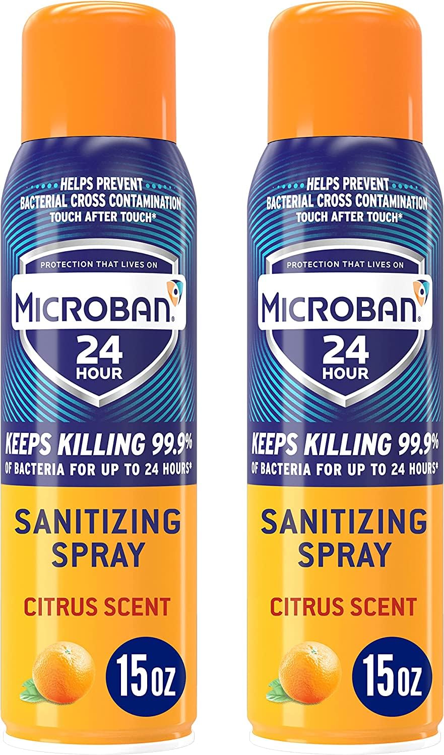 Microban Disinfectant Spray, 24 Hour Sanitizing and Antibacterial Sanitizing Spray, Citrus Scent, 2 Count (15oz Each) (Packaging May Vary) for $3.14