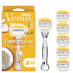 Gillette Venus Comfortglide with Olay Coconut Womens Razor Handle + 6 Blade Refills, Silver for $18