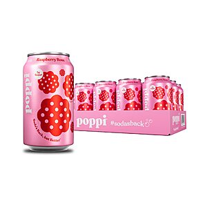 Poppi Sparkling Prebiotic Soda Beverage with Apple Cider Vinegar, Seltzer Water and Fruit Juice, Raspberry Rose Flavor, 12 oz, Pack of 12, for 