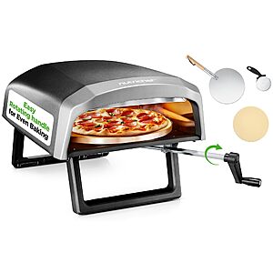 Nutrichef Outdoor Pizza Oven - Manual 360&deg; Rotating Pizza Stone - Adjustable Heat Includes Pizza Peel, Pizza Cutter, Stone, Cover, & Hose - Cook 12" Pizza in 60 Seconds for $120.59