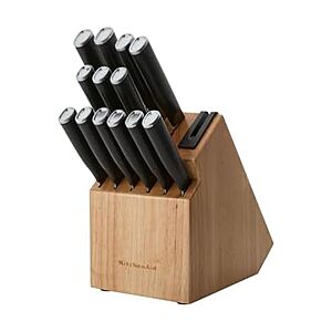 KitchenAid Classic Step Knife Block Set with Built-In Knife Sharpener, High Carbon Stainless Steel Kitchen Knives, Sharp Kitchen Knife Set with Block, 14-Piece, Natural for $55