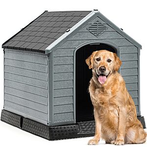 YITAHOME 41'' Large Plastic Dog House Outdoor Indoor Doghouse Puppy Shelter Water Resistant Easy Assembly Sturdy Dog Kennel with Air Vents and Elevated Floor for $75