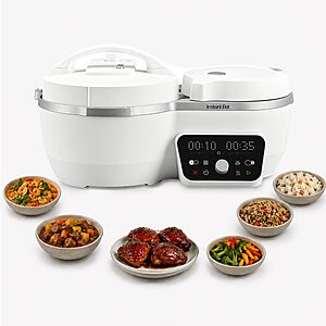Instant Pot Dual Action 8‑in‑1 Multi-Cooker with Serve Together™ Smart Timing, 4Qt Pressure Cooker & 2Qt Rice Cooker, Cook Mains & Sides Together, Fast Cooking, PFAS-for $130