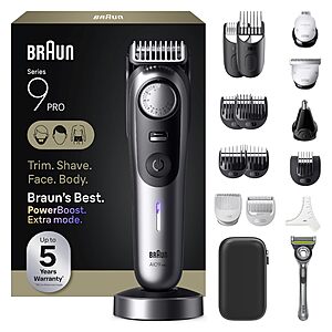 Braun All-in-One Series 9 PRO Men's Electric Beard Trimmer, Hair Clipper, Shaver & Razor for Face, Hair & Body, AIO 9570 for $160