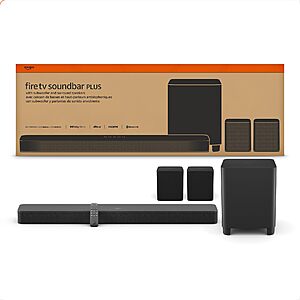 Amazon Fire TV Soundbar Plus with subwoofer and surround sound speakers (newest model), 5.