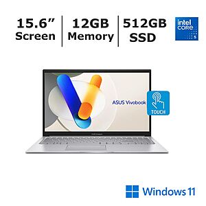BJ's: In-Store ONLY: Asus Vivobook 15.6" Touchscreen Notebook, Intel Core 5 120U Processor, 12GB Memory, 512GB SSD, $255