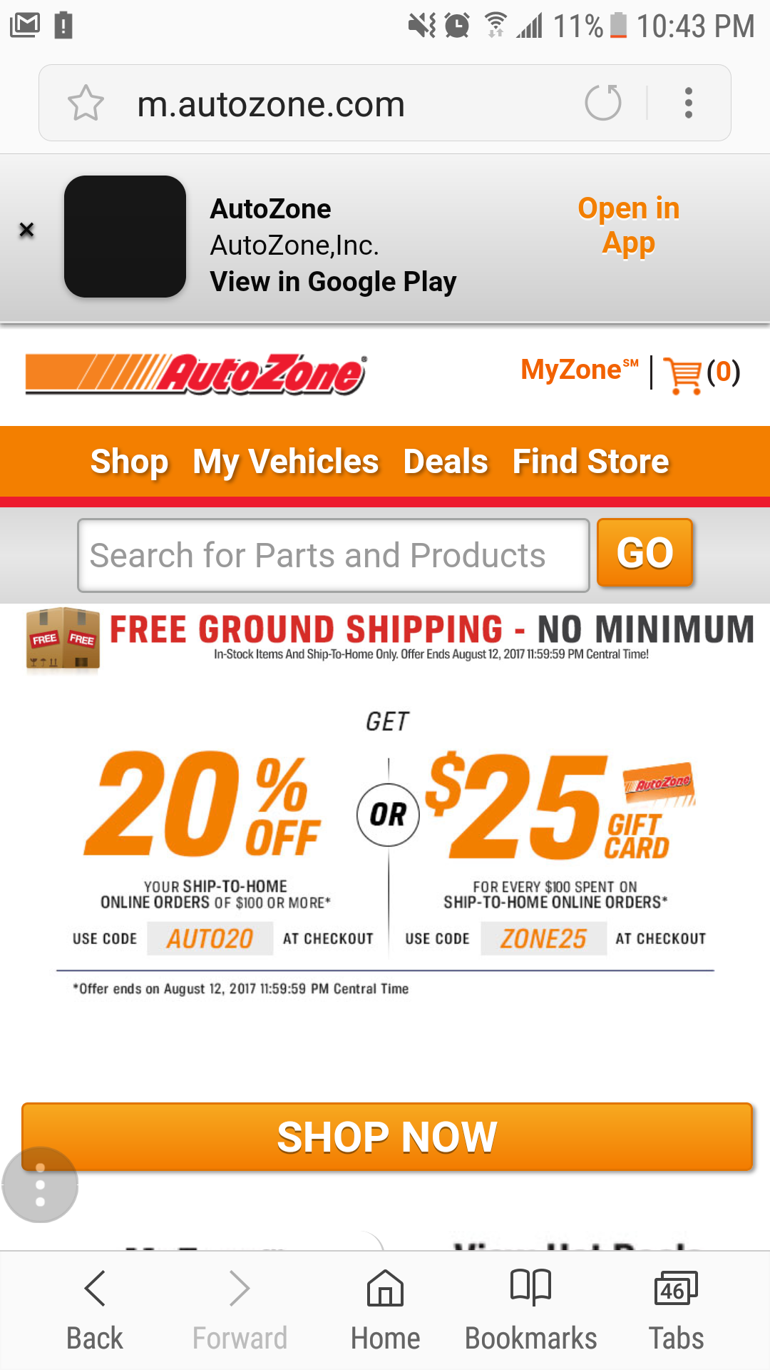 AutoZone Free Shipping - No minimum 0.00