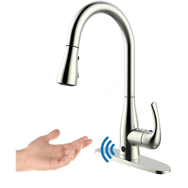 FLOW Motion Single-Handle Pull-Down Sprayer Kitchen Faucet with Motion Sensor in Brushed Nickel $129