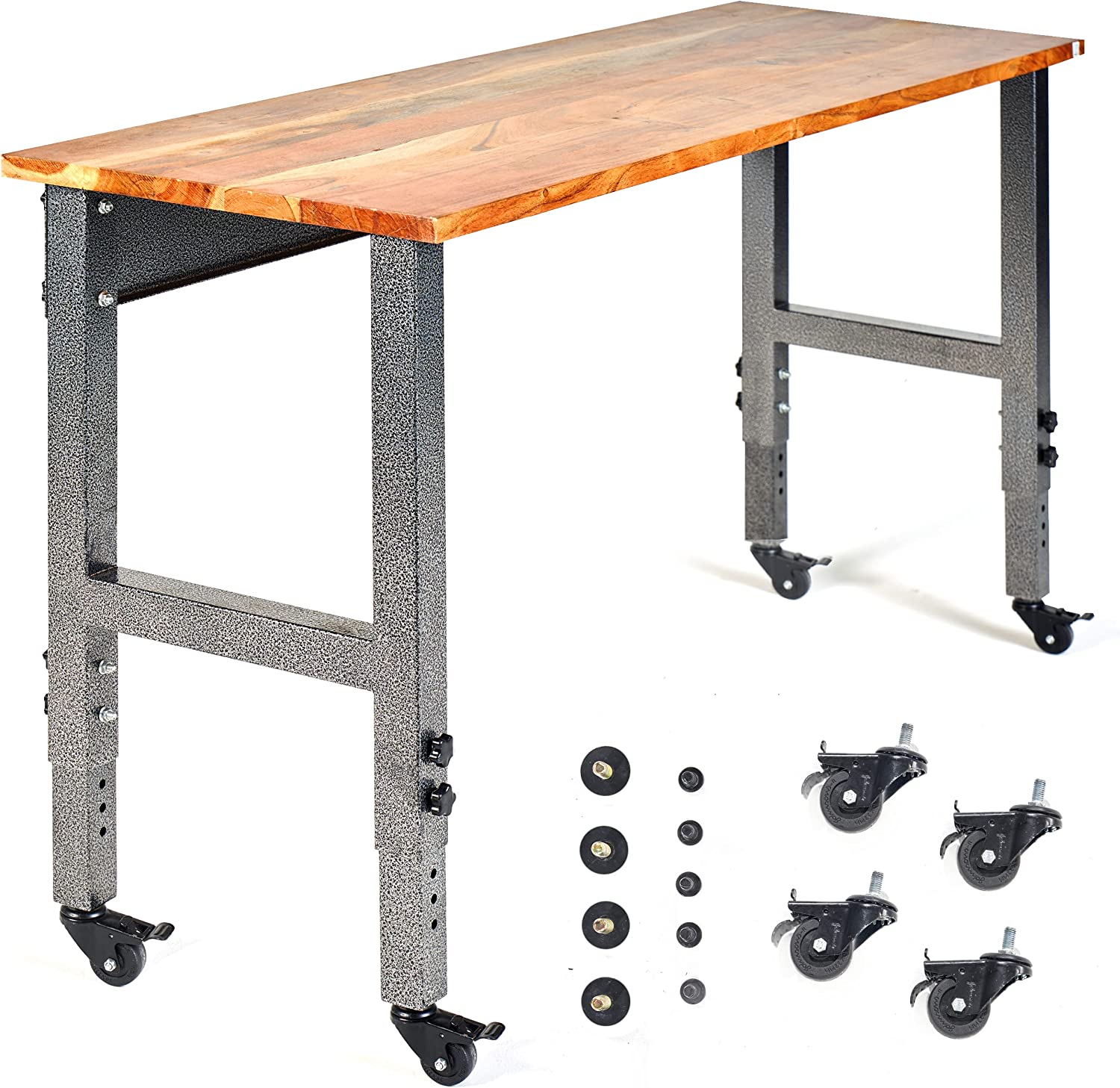 Fedmax Work Bench - 48" Rolling Portable Workbench for Garage - Metal with Acacia Hardwood Top, Adjustable Legs - $119.99