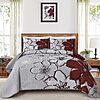 Luxudecor Floral Quilt Set (Red, King)