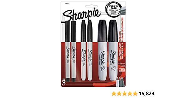 Sharpie Permanent Markers Variety Pack, Featuring Fine, Ultra Fine, and Chisel Point Markers, Black, 6 Count