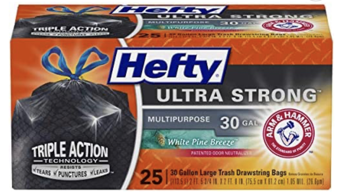 25-Count 30-Gallon Hefty Ultra Strong Large Trash Bags (White Pine Breeze) $5.55