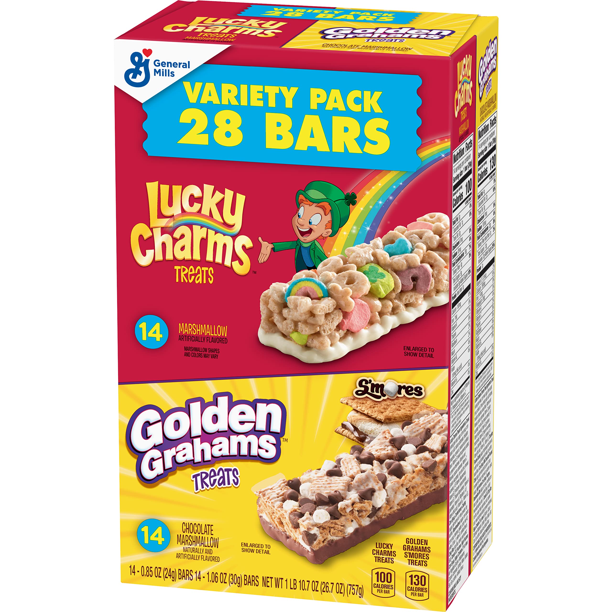 Golden Grahams Lucky Charms Breakfast Cereal Treat Bars Variety Pack