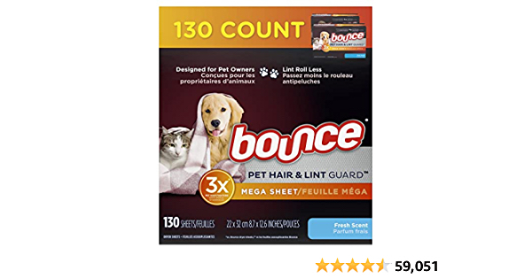 3 x Bounce Pet Hair and Lint Guard Mega Dryer Sheets with 3X Pet Hair Fighters, Fresh Scent, 130 Count - Total 390 count $18.33