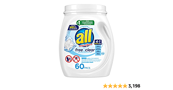 3 x All Mighty Pacs Laundry Detergent, Free Clear for Sensitive Skin, Tub, 60 Count - Total 180 count  - $25.82