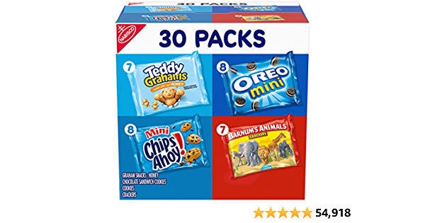 Nabisco Team Favorites Variety Pack, OREO Mini, CHIPS AHOY! Mini, Teddy Grahams Honey & Barnum's Animal Crackers, 30 Snack Packs - $8.99