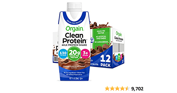 Orgain Grass Fed Clean Protein Shake, Creamy Chocolate Fudge - 20g of Protein, Meal Replacement, Ready to Drink, Gluten Free, 11 Fl oz(pack of 12 )- $17.80