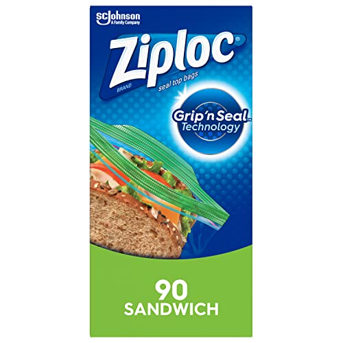 2 x Ziploc Sandwich and Snack Bags for On the Go Freshness, Grip 'n Seal Technology for Easier Grip, Open, and Close, 90 Count - Total 180 count $6.84