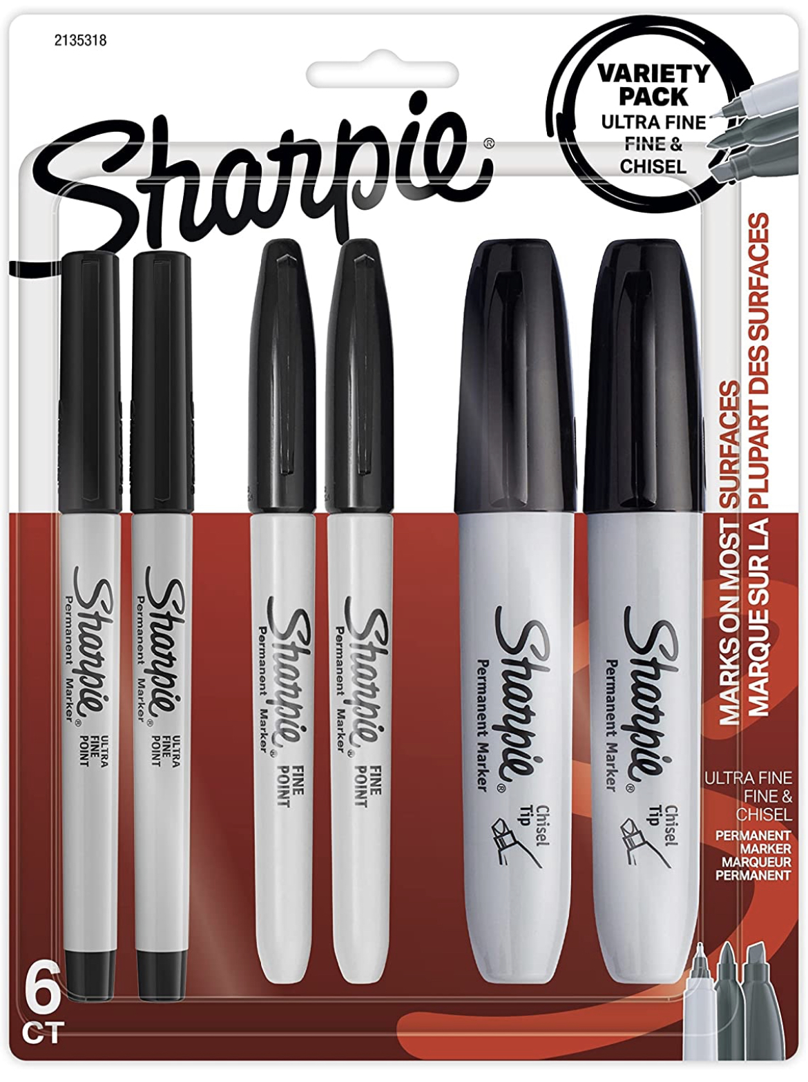 6-Count Sharpie Permanent Markers Variety Pack (Black, 2135318) $5.74