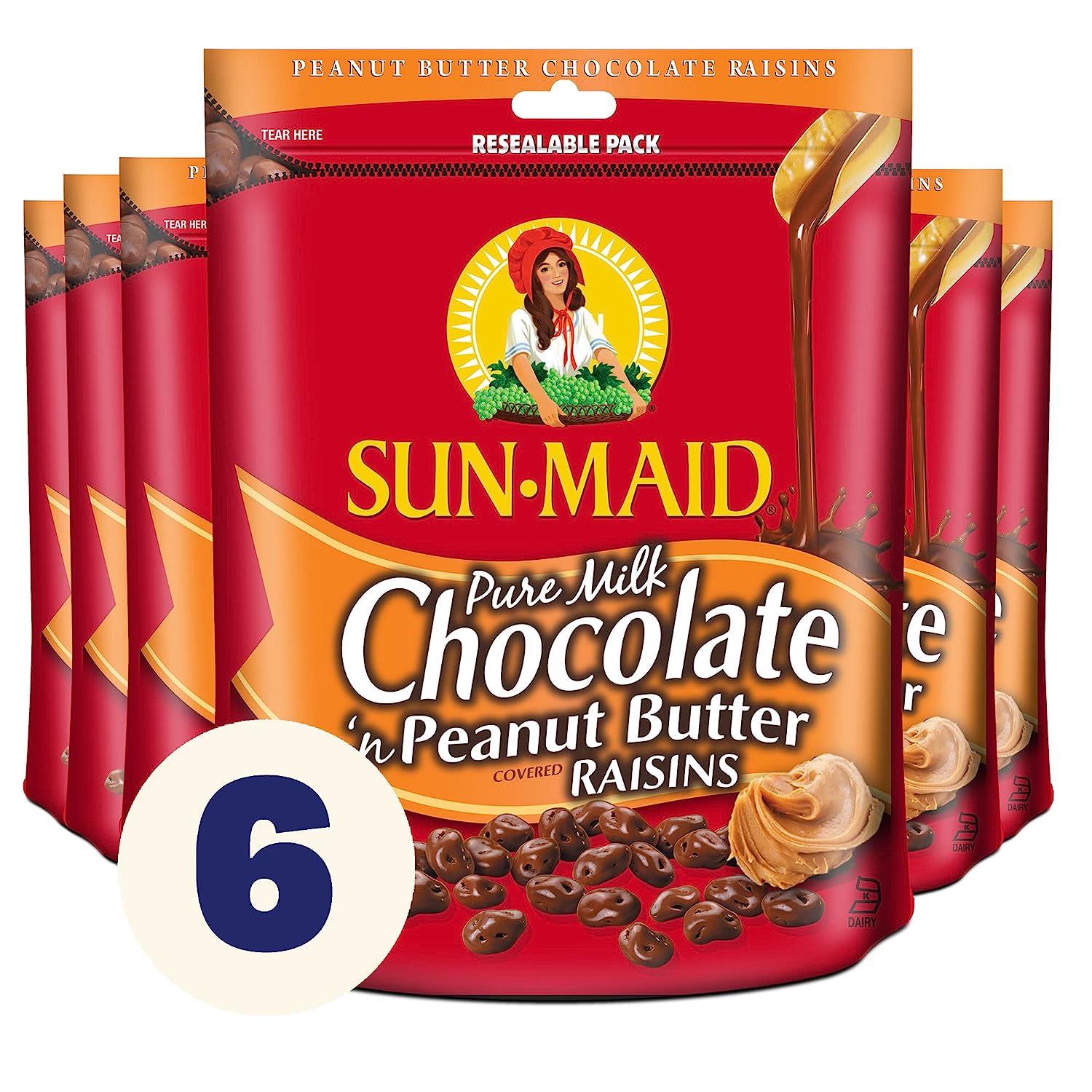 6 Pack 7 Oz Sun Maid Chocolate Covered Raisins Snacks Pure Milk 