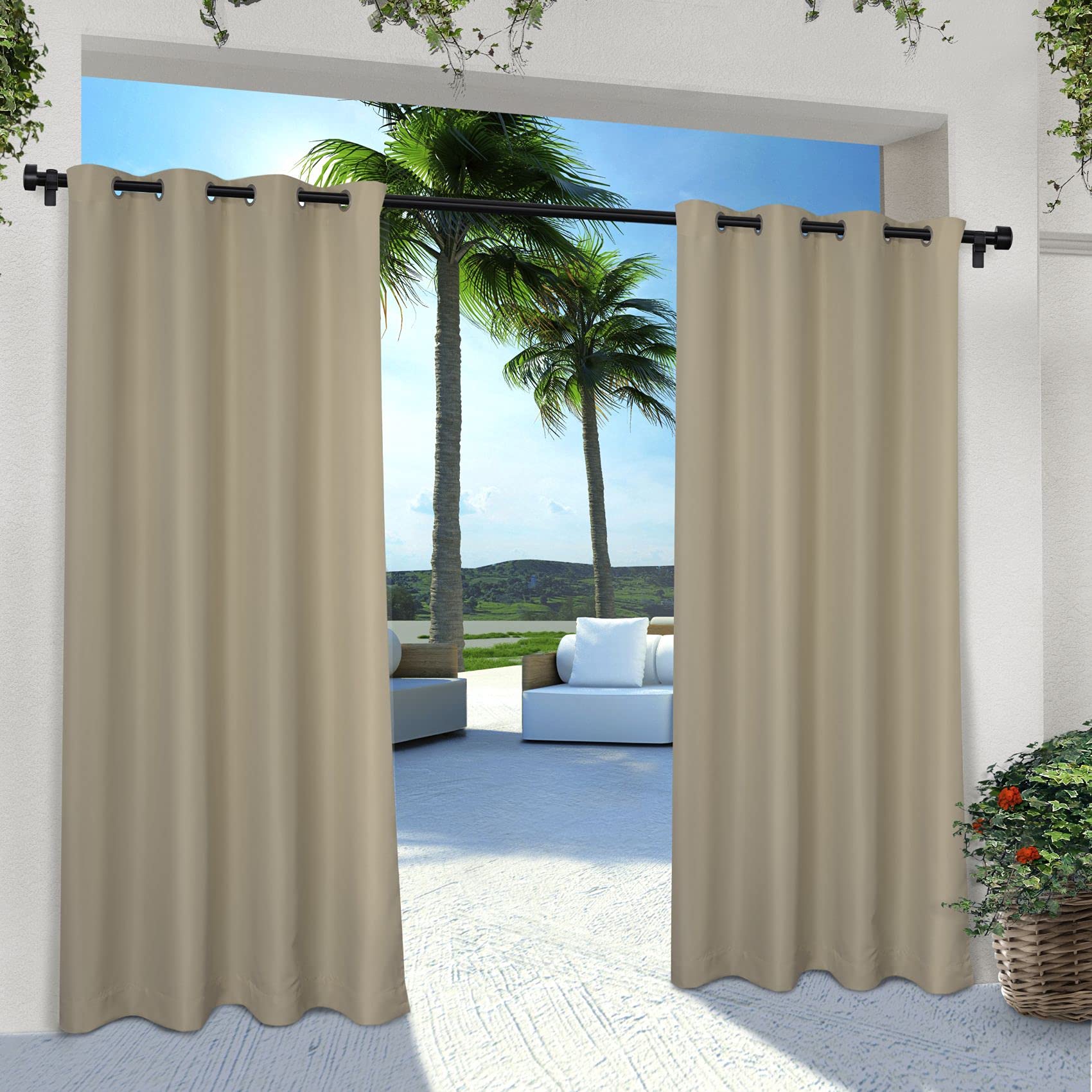 2-Piece 54" x 108" Exclusive Home Indoor/Outdoor Light Filtering Grommet Top Curtain Panel (Taupe) $9.68 & More + Free Shipping