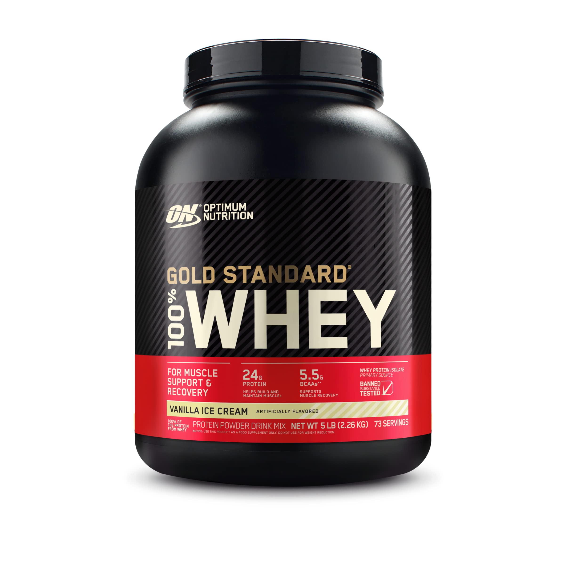 5-LB Optimum Nutrition Gold Standard 100% Whey Protein Powder (Vanilla Ice Cream) $53.16 w/ S&S & More + Free Shipping