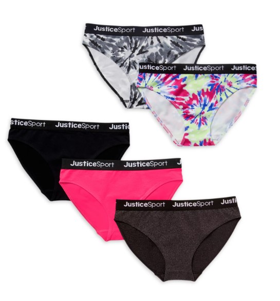 5-Pack Justice Girls Bikini Underwear (Black, Blue & Pink Sizes 6-16) $5.98 + Free S&H w/ Walmart+ or $35+