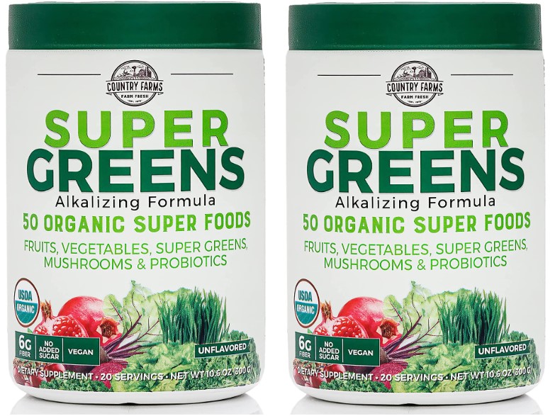 10.6-Oz (20-Servings) Country Farms Super Greens Natural Flavor Organic Drink Mix 2 for $27 ($13.50 each) + Free Shipping