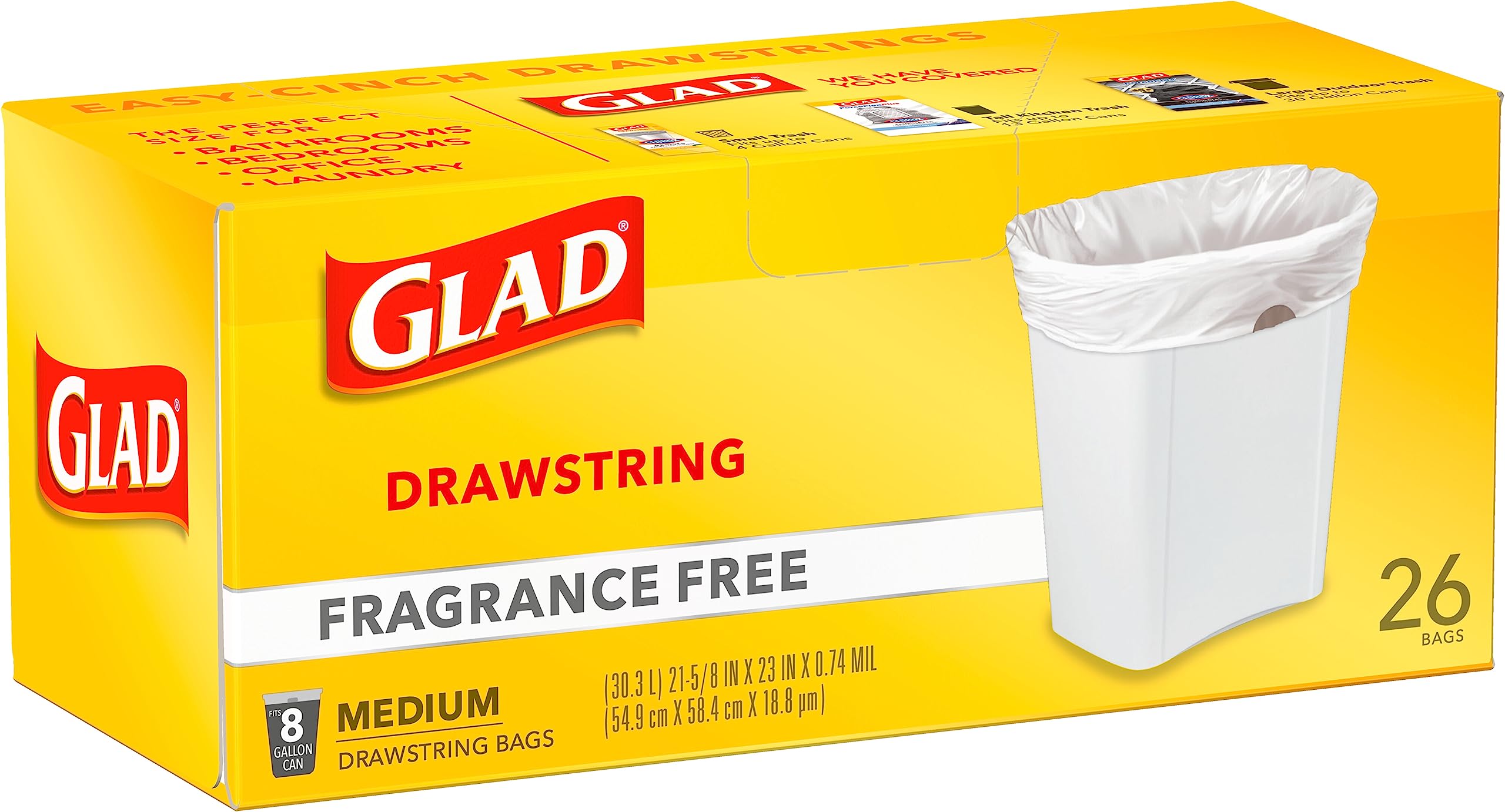 Glad Medium Fragrance Free 8 Gallon Drawstring Trash Bags - 26 Pack - Foodie's Market - Delivered by Mercato