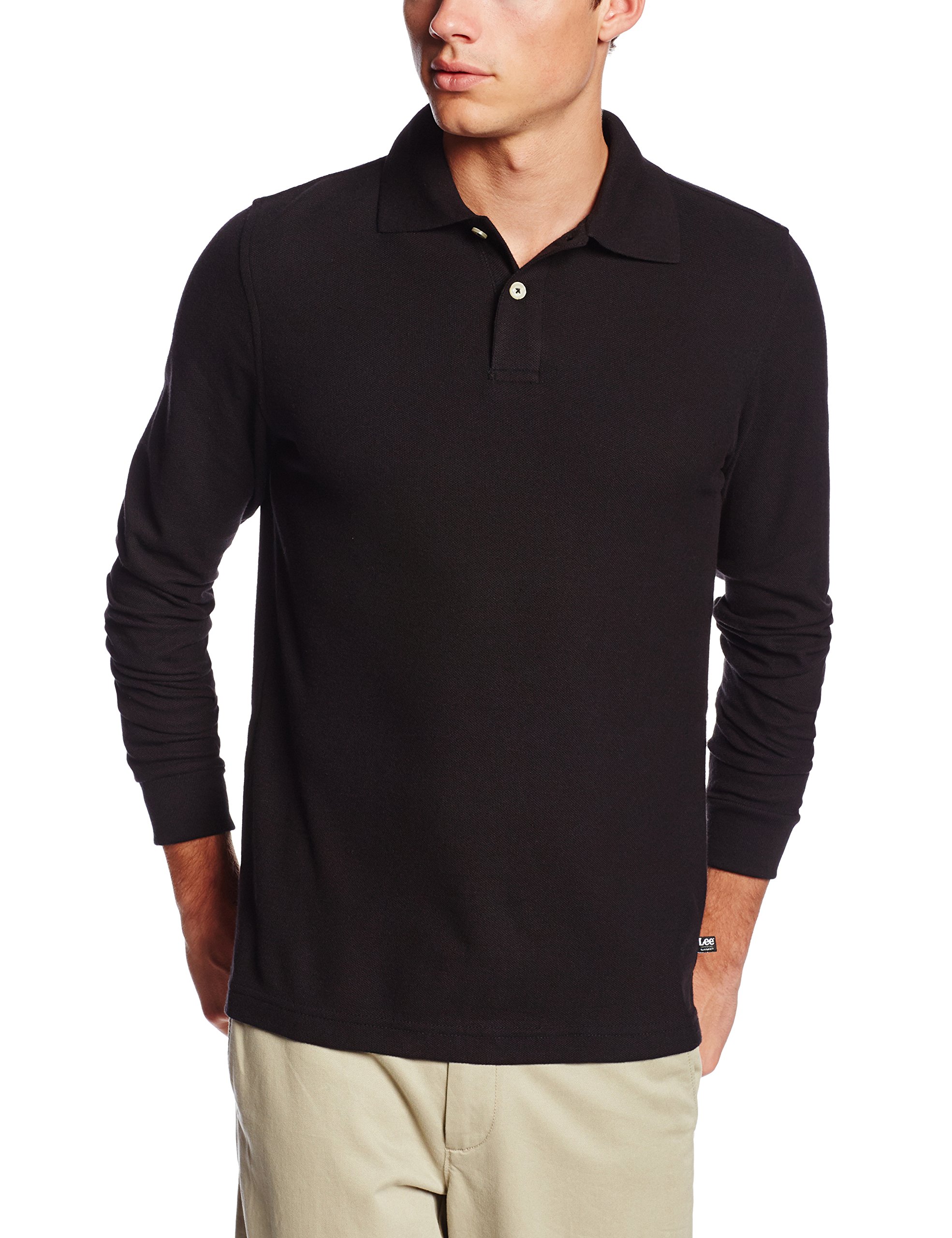 Lee Uniforms Men's Modern Fit Long Sleeve Polo Shirt (Black, White, Navy)