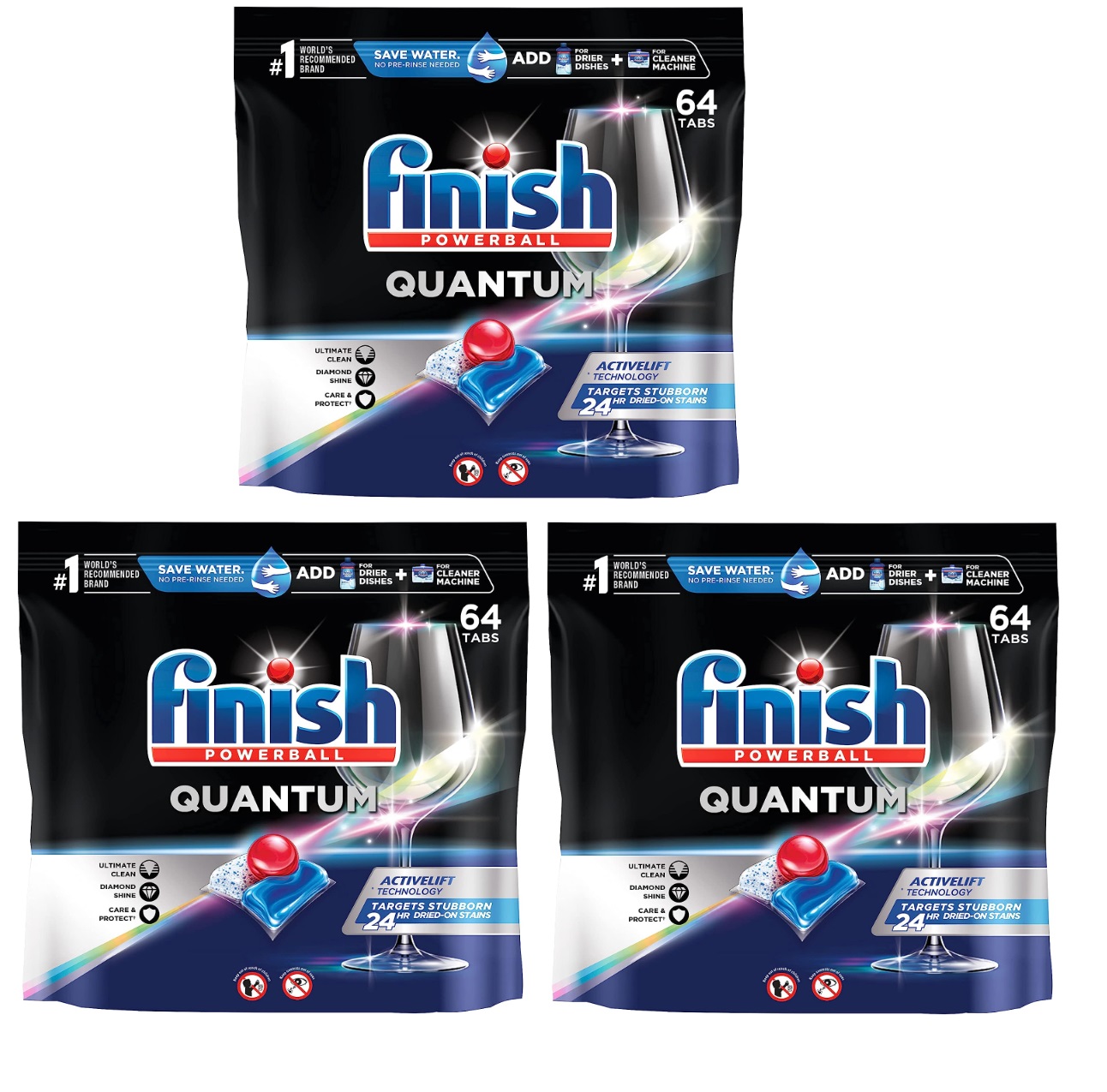 64Count Finish Quantum Dishwasher Detergent Powerball Tablets 3 for
