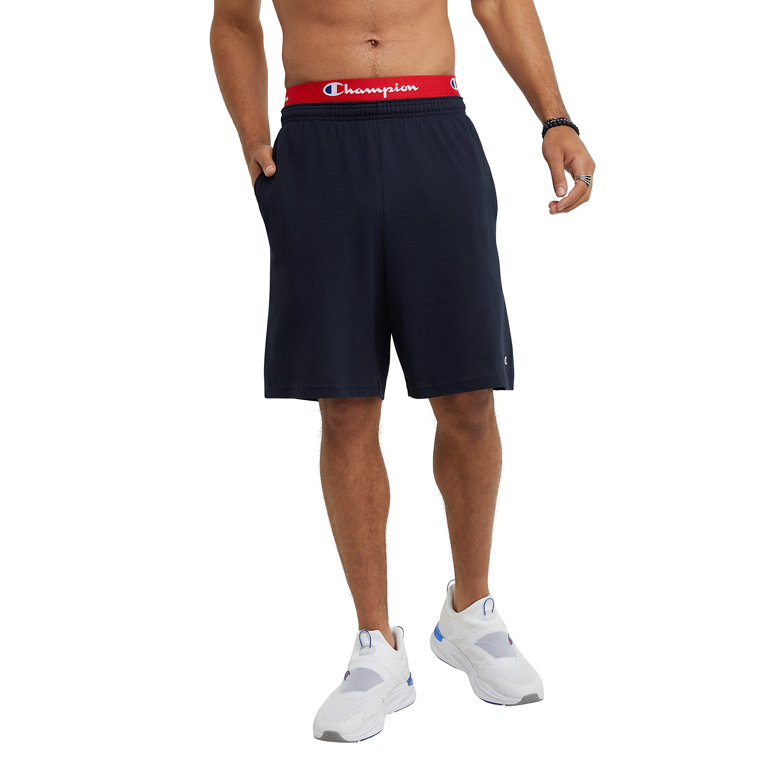 Champion Men's 9" Classic Cotton Jersey Athletic Shorts (Navy C Patch