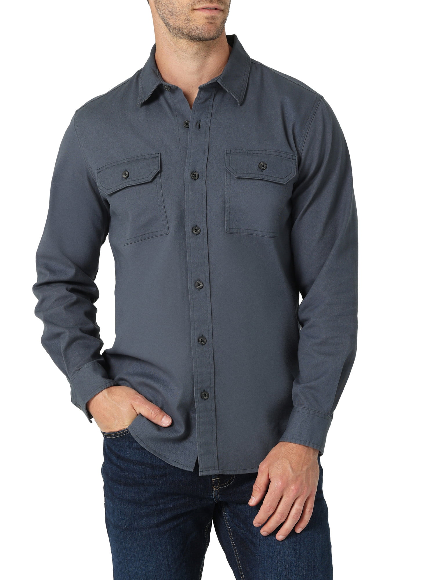Wrangler Men's Long Sleeve Epic Soft Woven Shirt (Color: Ombre Blue or Teak Heather, Sizes S-XL) $11 + Free S&H w/ Walmart+ or $35+