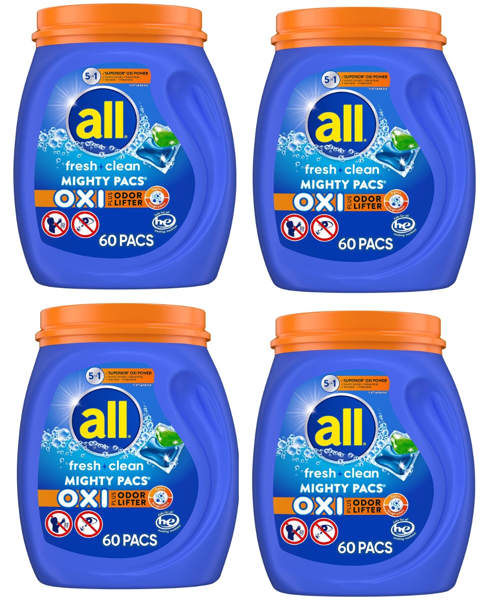 60-Count All Mighty 4-in-1 Laundry Detergent Pacs w/ Oxi 4 for $31.36 ($7.84 each) w/ S&S + Free Shipping