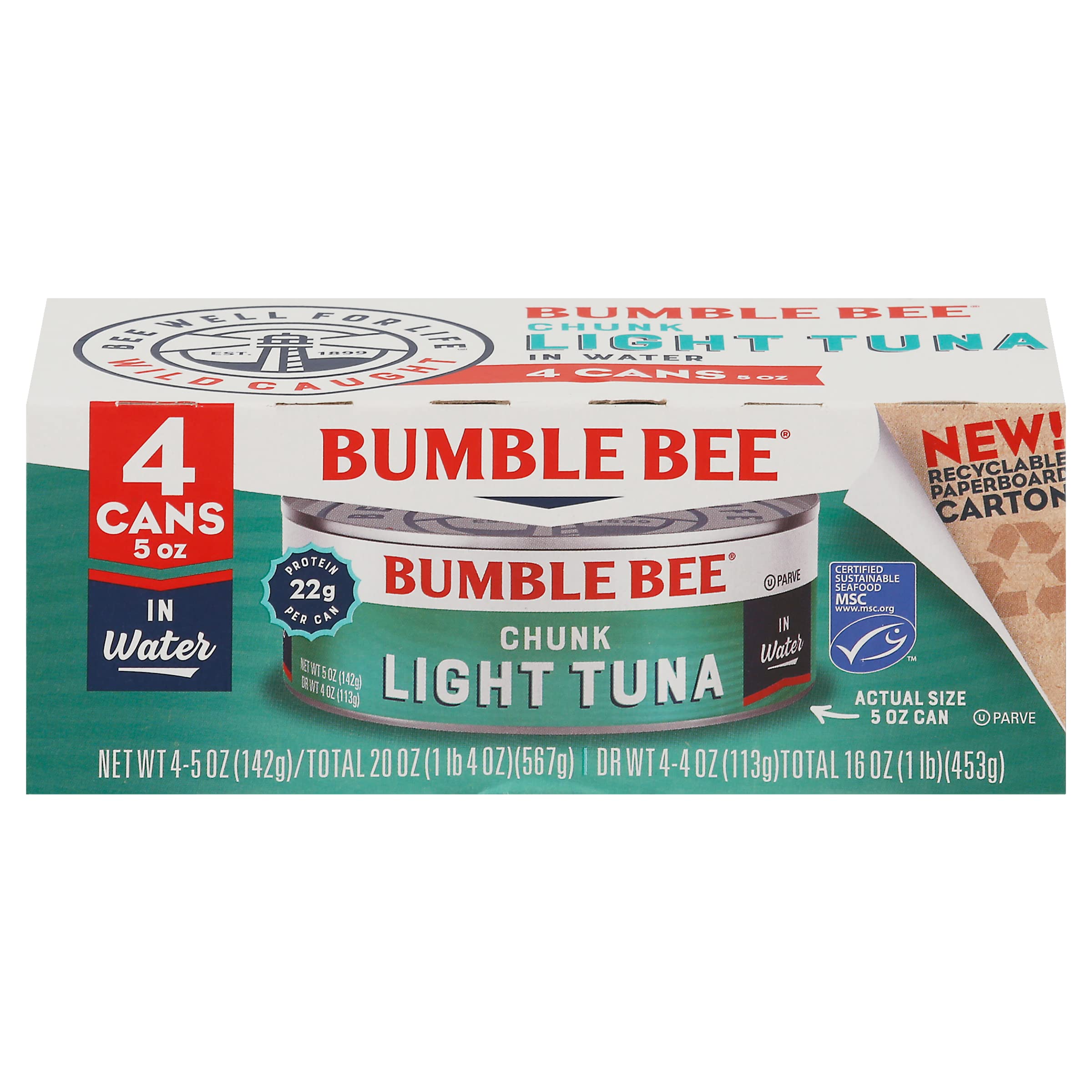 4-Pack 5-Oz Bumble Bee Chunk Light Canned Tuna In Water $1.95 w/ S&S + Free Shipping w/ Prime or on $35+